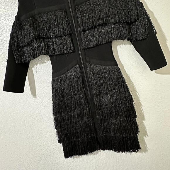 Marciano By Guess Black Mini Flapper Bodycon Fringe Plunge Dress XS Extra Small - Picture 4 of 11